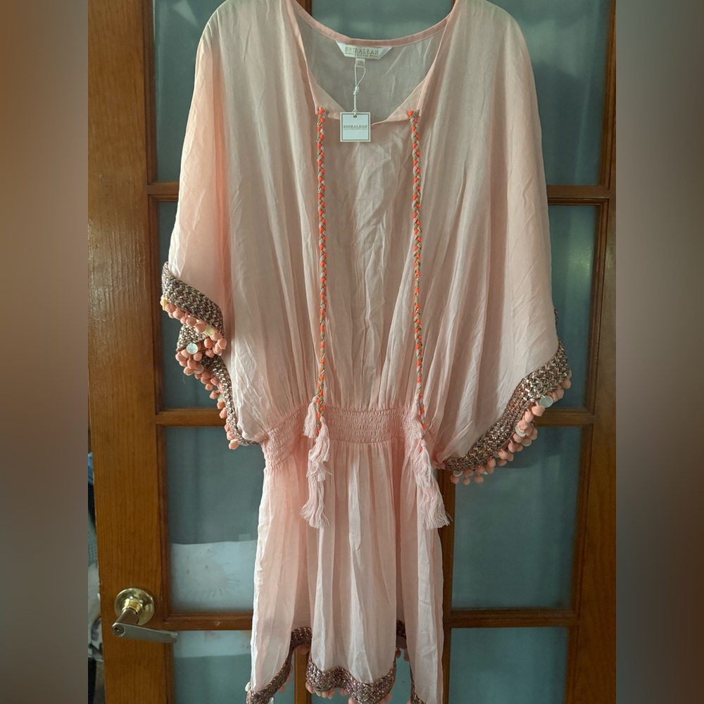 Shiraleah Blush Kaftan with Pom-Pom Trim
